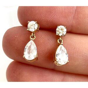 Minimalist Pear Cut Dangling Stud Sterling Silver 925 Stud Post Back Earrings